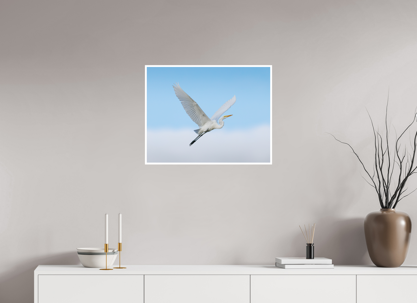 25.9 x 20″, Matte Hahnemühle Photo-Rag (.39" Border) Great Egret on Cloud 9