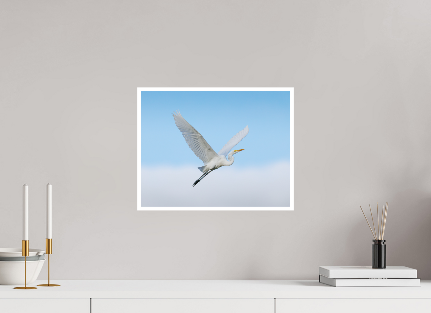 15.5 x 12″, Matte Hahnemühle Photo-Rag (.39" Border) Great Egret on Cloud 9